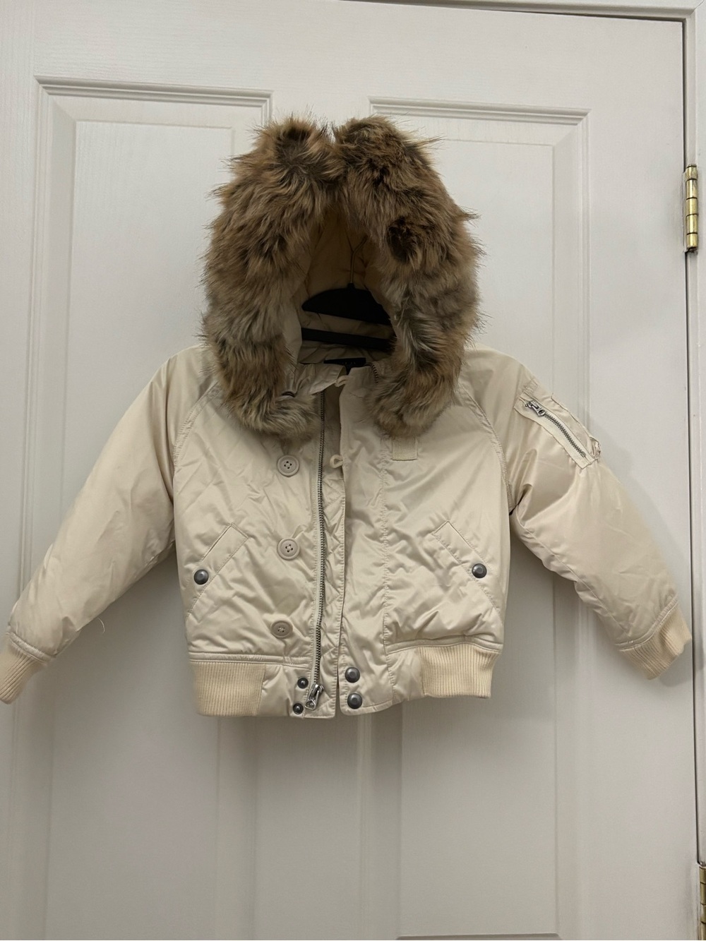 Polo by Ralph Lauren Cream Puffer Jacket with Faux Fur Trim Hood